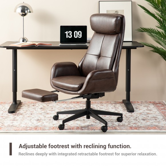 Glitzhome Glitzhome Mid-Century Modern Coffee Leatherette Gaslift Adjustable Swivel High Back Office Chair With Footrest And Armrest