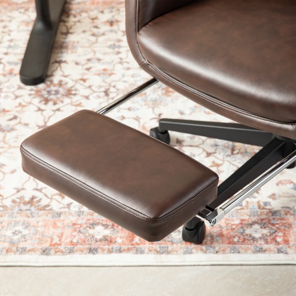 Glitzhome Glitzhome Mid-Century Modern Coffee Leatherette Gaslift Adjustable Swivel High Back Office Chair With Footrest And Armrest