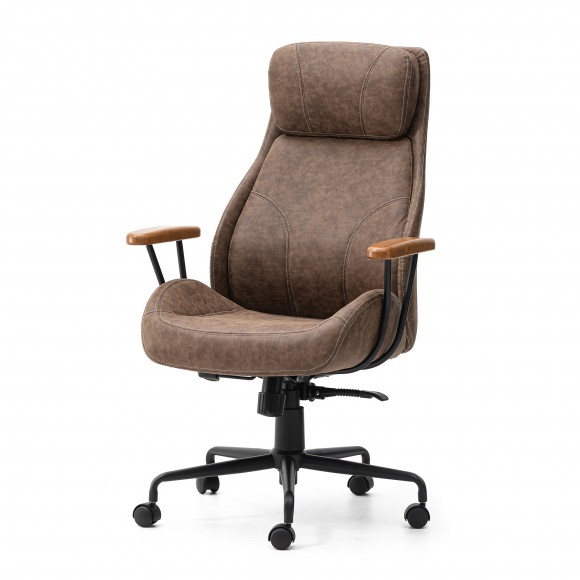 glitzhome Glitzhome Mid-Century Modern Coffee Leatherette Gaslift Adjustable Swivel High Back & Armrest Office Chair-Wooden Armrest glitzhome Glitzhome Mid-Century Modern Coffee Leatherette Gaslift Adjustable Swivel High Back & Armrest Office Chair-Wooden Armrest