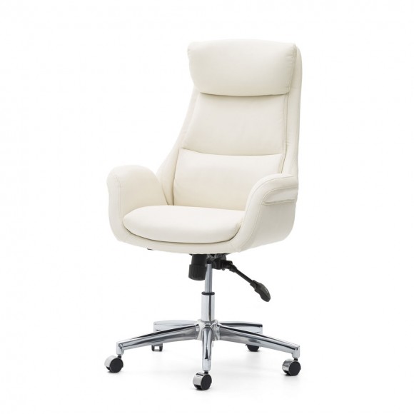 glitzhome Glitzhome Mid-Century Modern Cream Bonded Leather Gaslift Adjustable Swivel Office Chair glitzhome Glitzhome Mid-Century Modern Cream Bonded Leather Gaslift Adjustable Swivel Office Chair