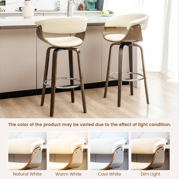 Glitzhome Glitzhome Mid-century Modern Cream PU Leather/Walnut Bentwood Swivel Bar Chair Set Of 2