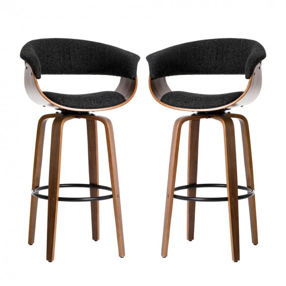 glitzhome Glitzhome Mid-century Modern Dark Blue Fabric/Walnut Bentwood Swivel Bar Chair Set of 2
