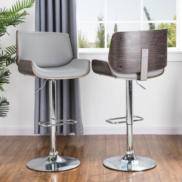Glitzhome Glitzhome Mid-century Modern Gray Adjustable Height Swivel Bar Stool Set Of 2