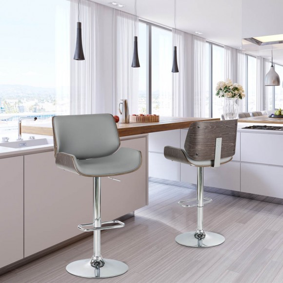 Glitzhome Glitzhome Mid-century Modern Gray Adjustable Height Swivel Bar Stool Set Of 2