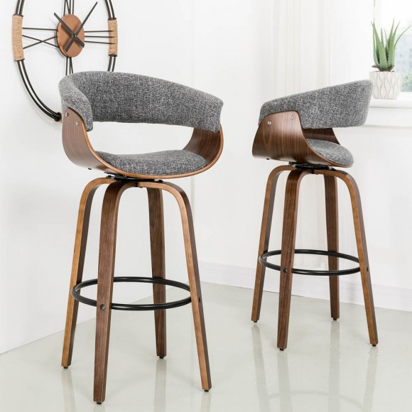 Glitzhome Glitzhome Mid-century Modern Gray Fabric/Walnut Bentwood Swivel Bar Stool Set Of 2