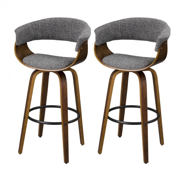 glitzhome Glitzhome Mid-century Modern Gray Fabric/Walnut Bentwood Swivel Bar Stool Set of 2