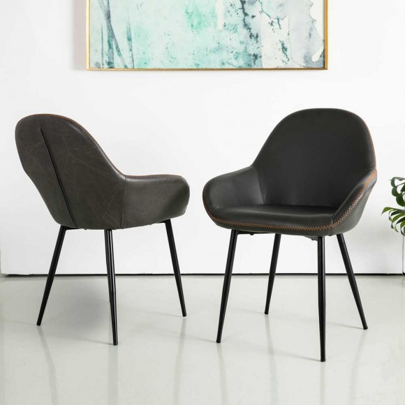 Glitzhome Glitzhome Mid-Century Modern Gray Leatherette Dining Armchair Set Of 2