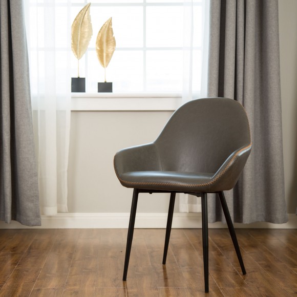 Glitzhome Glitzhome Mid-Century Modern Gray Leatherette Dining Armchair Set Of 2