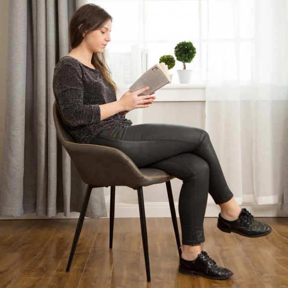 Glitzhome Glitzhome Mid-Century Modern Gray Leatherette Dining Armchair Set Of 2