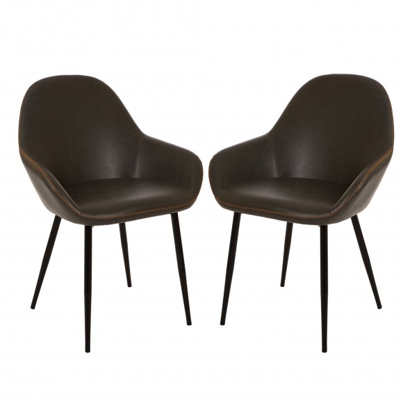 glitzhome Glitzhome Mid-Century Modern Gray Leatherette Dining Armchair Set of 2