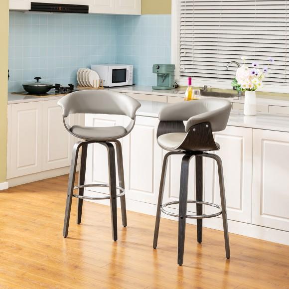 Glitzhome Glitzhome Mid-century Modern Gray PU Leather/ Oak Bentwood Swivel Bar Chair Set Of 2