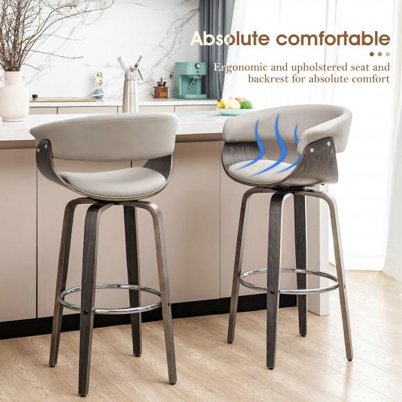 Glitzhome Glitzhome Mid-century Modern Gray PU Leather/ Oak Bentwood Swivel Bar Chair Set Of 2
