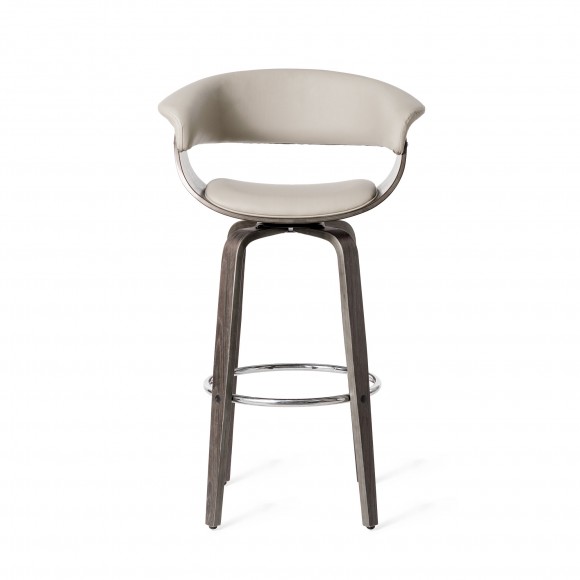 Glitzhome Glitzhome Mid-century Modern Gray PU Leather/ Oak Bentwood Swivel Bar Chair Set Of 2