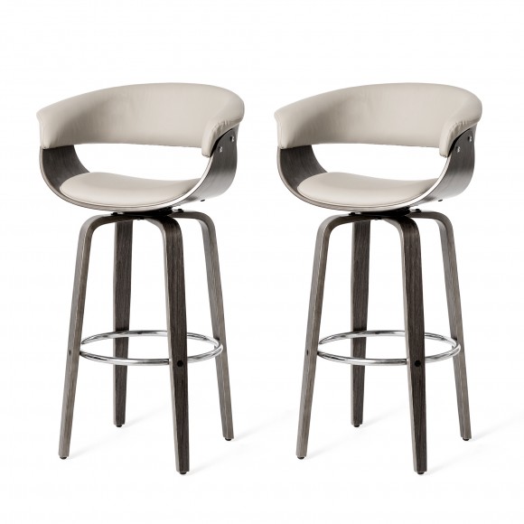 glitzhome Glitzhome Mid-century Modern Gray PU Leather/ Oak Bentwood Swivel Bar Chair Set of 2