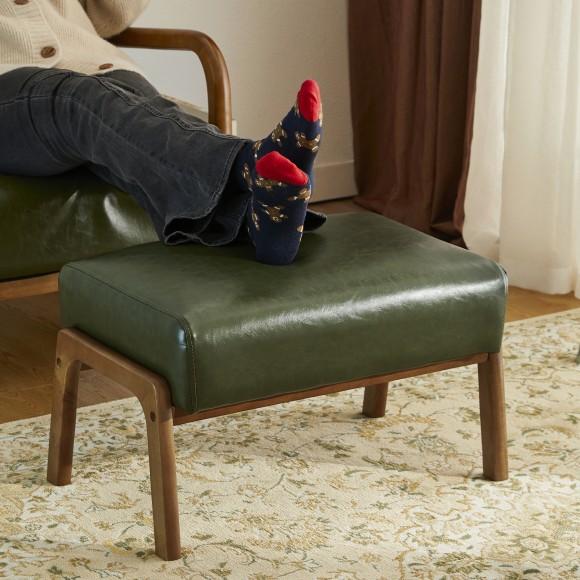 Glitzhome Glitzhome Mid-century Modern Hunter Green Leatherette Accent Stool With Walnut Rubberwood Legs