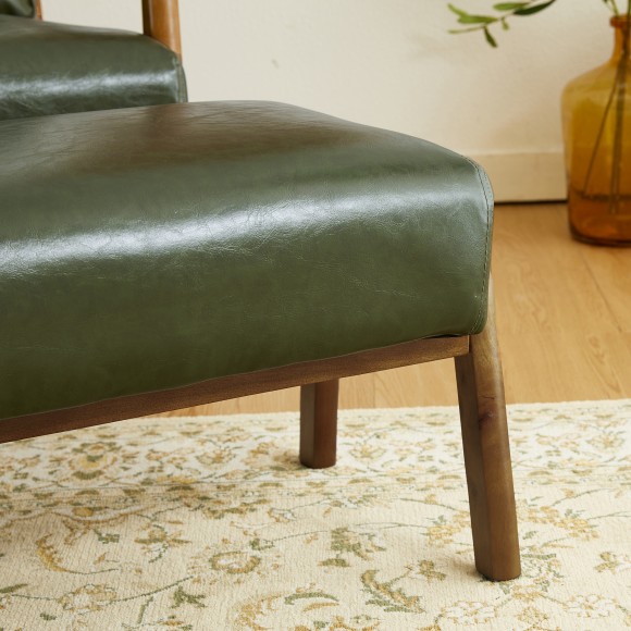 Glitzhome Glitzhome Mid-century Modern Hunter Green Leatherette Accent Stool With Walnut Rubberwood Legs