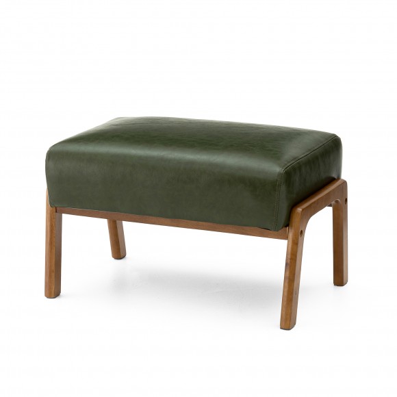 glitzhome Glitzhome Mid-century Modern Hunter Green Leatherette Accent Stool with Walnut Rubberwood Legs