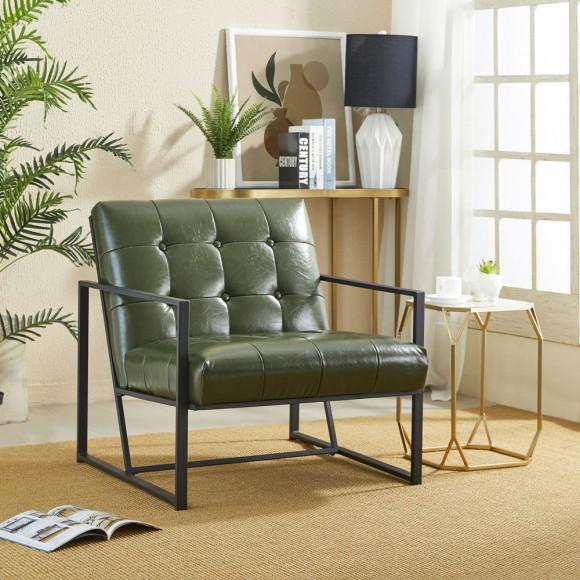 Glitzhome Glitzhome Mid-Century Modern Hunter Green Leatherette Button-tufted Accent Arm Chair With Black Metal Frame