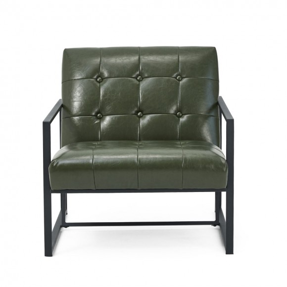 Glitzhome Glitzhome Mid-Century Modern Hunter Green Leatherette Button-tufted Accent Arm Chair With Black Metal Frame