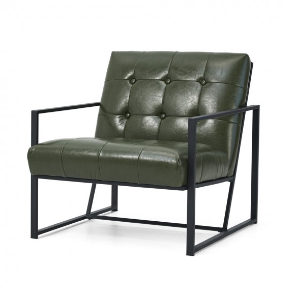 glitzhome Glitzhome Mid-Century Modern Hunter Green Leatherette Button-tufted Accent Arm Chair with Black Metal Frame