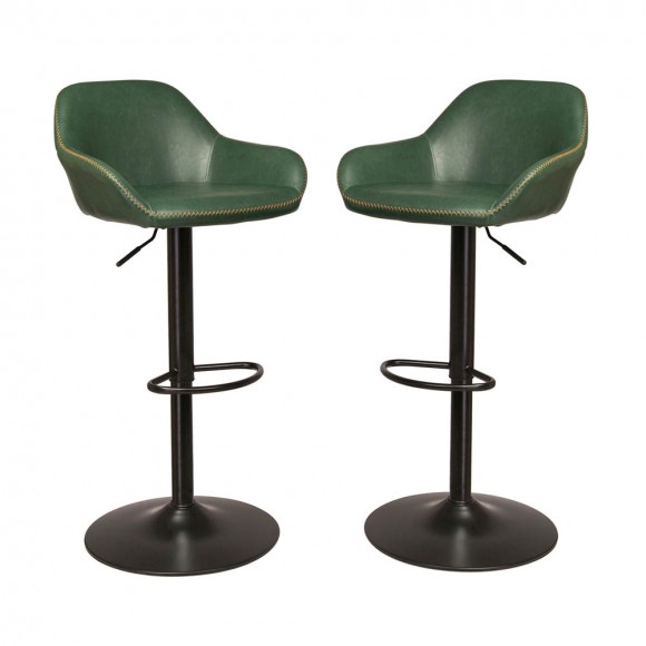 glitzhome Glitzhome Mid-Century Modern Hunter Green Leatherette Gaslift Adjustable Swivel Bar Stool Set of 2