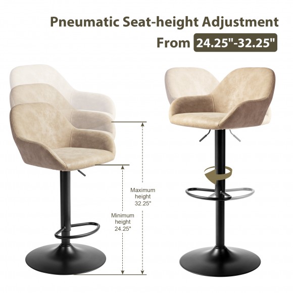 Glitzhome Glitzhome Mid-Century Modern Khaki Leatherette Gaslift Adjustable Swivel Bar Stool