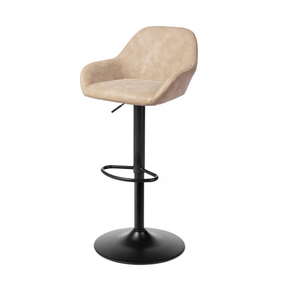 glitzhome Glitzhome Mid-Century Modern Khaki Leatherette Gaslift Adjustable Swivel Bar Stool