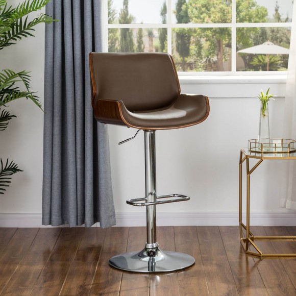 Glitzhome Glitzhome Mid-century Modern Leather Yellowish-brown Adjustable Height Swivel Bar Stool