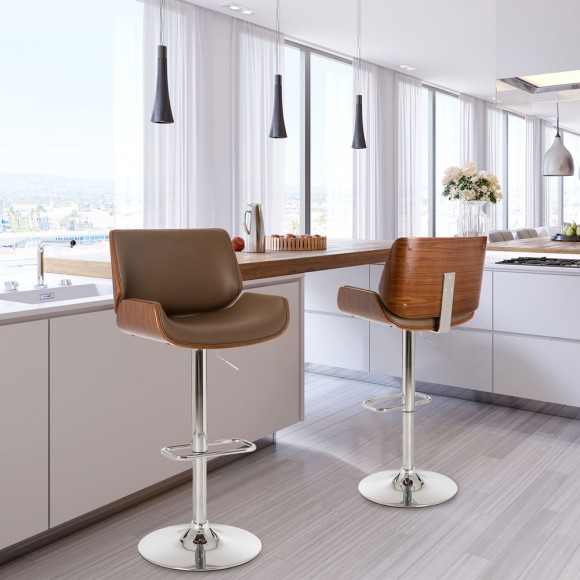 Glitzhome Glitzhome Mid-century Modern Leather Yellowish-brown Adjustable Height Swivel Bar Stool Set Of 2