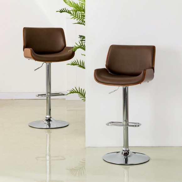 Glitzhome Glitzhome Mid-century Modern Leather Yellowish-brown Adjustable Height Swivel Bar Stool Set Of 2
