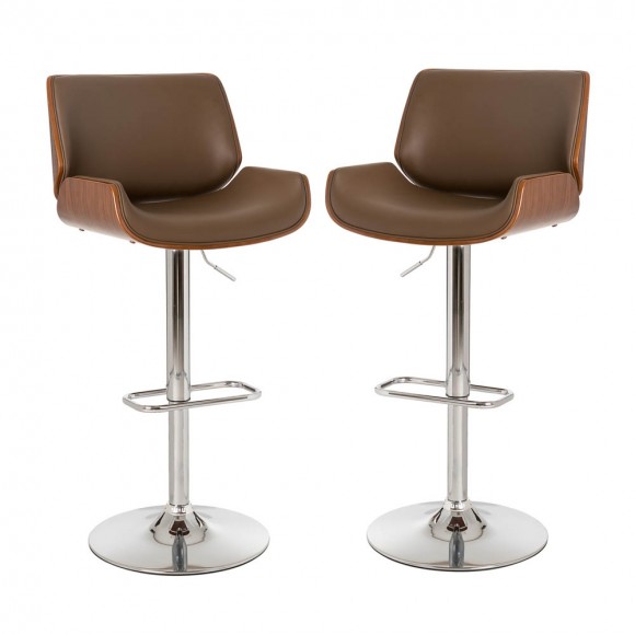 glitzhome Glitzhome Mid-century Modern Leather Yellowish-brown Adjustable Height Swivel Bar Stool Set of 2