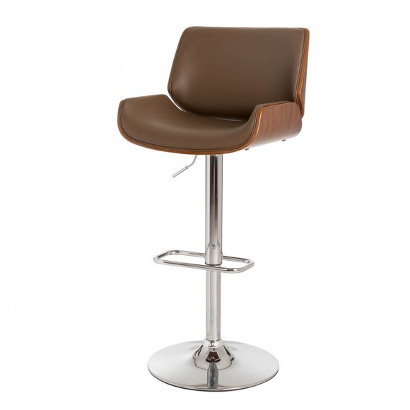 glitzhome Glitzhome Mid-century Modern Leather Yellowish-brown Adjustable Height Swivel Bar Stool