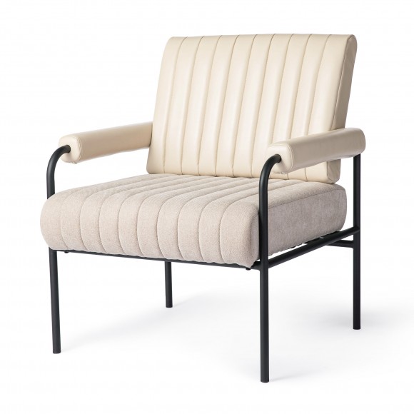glitzhome Glitzhome Mid-Century Modern Leatherette and Fabric Combination Armchair With Black Metal Frame and Padded Arms