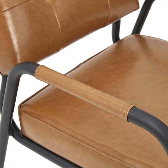 Glitzhome Glitzhome Mid-Century Modern Light Brown Leatherette Arm Accent Chair With Frosted Black Metal Frame