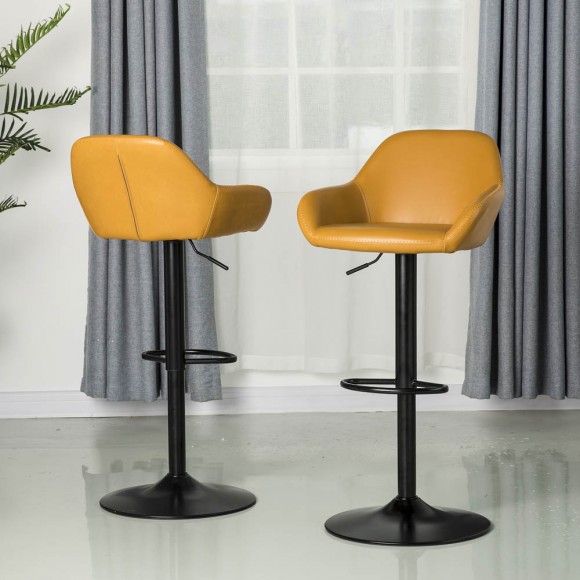 Glitzhome Glitzhome Mid-Century Modern Mustard Yellow Leatherette Gaslift Adjustable Swivel Bar Stool Set Of 2