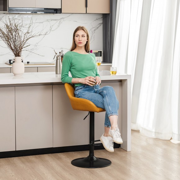 Glitzhome Glitzhome Mid-Century Modern Mustard Yellow Leatherette Gaslift Adjustable Swivel Bar Stool