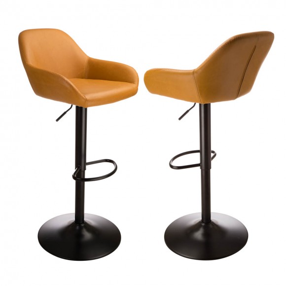 glitzhome Glitzhome Mid-Century Modern Mustard Yellow Leatherette Gaslift Adjustable Swivel Bar Stool Set of 2