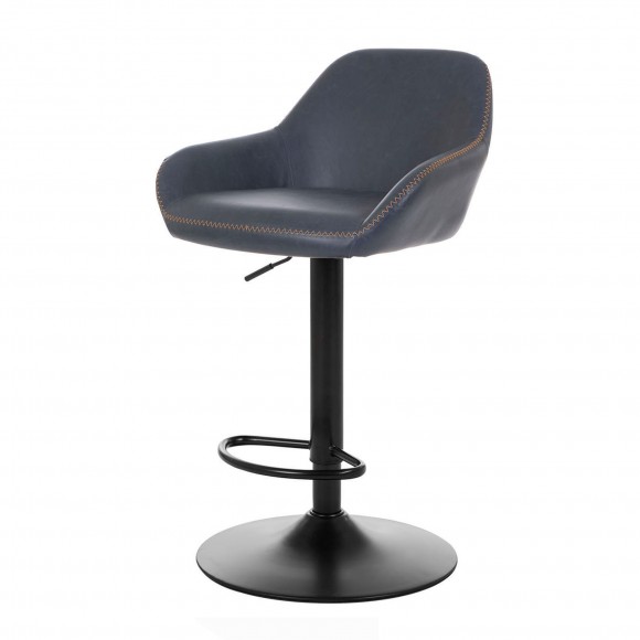 Glitzhome Glitzhome Mid-Century Modern Navy Blue Leatherette Gaslift Adjustable Swivel Bar Stool