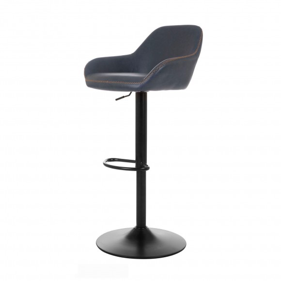 glitzhome Glitzhome Mid-Century Modern Navy Blue Leatherette Gaslift Adjustable Swivel Bar Stool