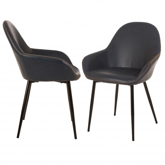 Glitzhome Glitzhome Mid-Century Modern Navy Blue Leatherette Dining Armchair Set Of 2
