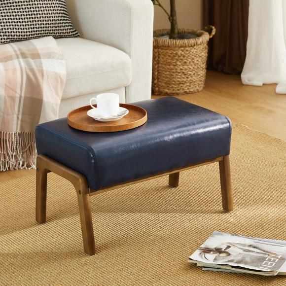 Glitzhome Glitzhome Mid-century Modern Navy Blue Leatherette Accent Stool With Walnut Rubberwood Legs