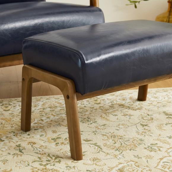 Glitzhome Glitzhome Mid-century Modern Navy Blue Leatherette Accent Stool With Walnut Rubberwood Legs