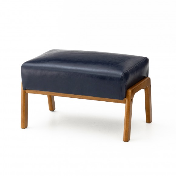 glitzhome Glitzhome Mid-century Modern Navy Blue Leatherette Accent Stool with Walnut Rubberwood Legs