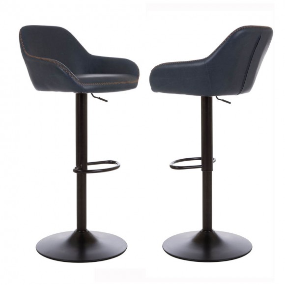 glitzhome Glitzhome Mid-Century Modern Navy Blue Leatherette Gaslift Adjustable Swivel Bar Stool Set of 2