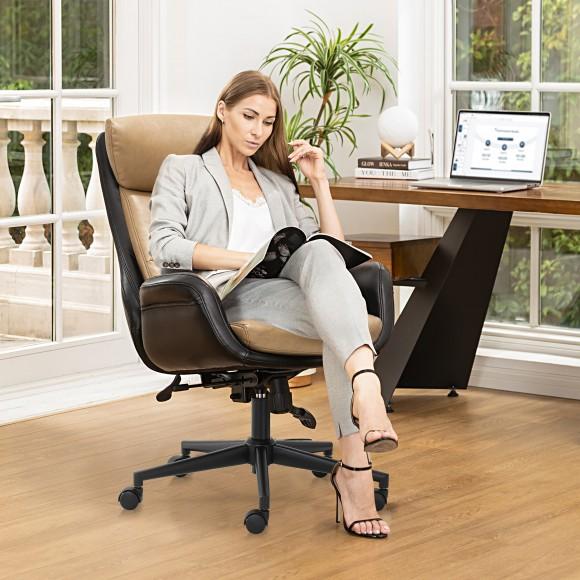 Glitzhome Glitzhome Mid-Century Modern Two-tone Color Leatherette Gaslift Adjustable Swivel High Back Office Chair-Black & Camel