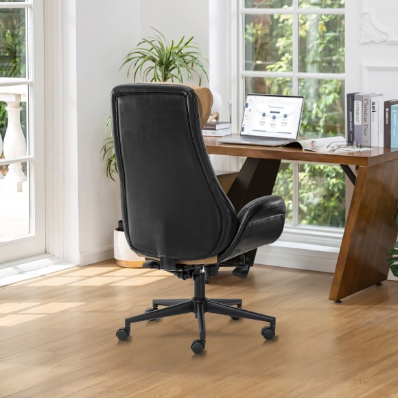 Glitzhome Glitzhome Mid-Century Modern Two-tone Color Leatherette Gaslift Adjustable Swivel High Back Office Chair-Black & Camel