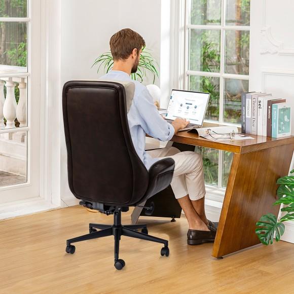 Glitzhome Glitzhome Mid-Century Modern Two-tone Color Leatherette Gaslift Adjustable Swivel High Back Office Chair-Coffee & Cream White