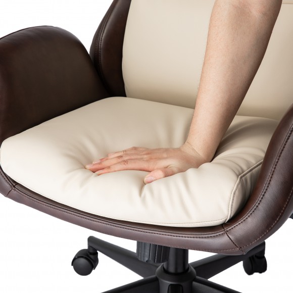 Glitzhome Glitzhome Mid-Century Modern Two-tone Color Leatherette Gaslift Adjustable Swivel High Back Office Chair-Coffee & Cream White