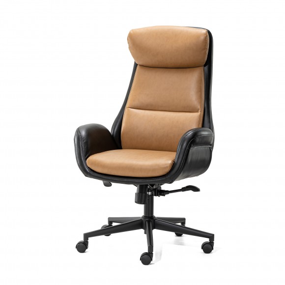 glitzhome Glitzhome Mid-Century Modern Two-tone color Leatherette Gaslift Adjustable Swivel High Back Office Chair-Black & Camel