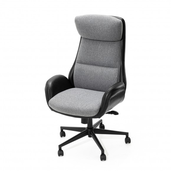 Glitzhome Glitzhome Mid-Century Modern Two-tone Faux Leather And Fabric Combination Gaslift Adjustable Swivel High Back Office Chair-Black & Gray